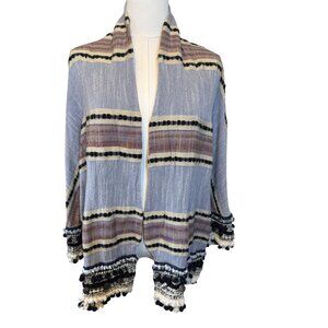 2/$30 ZARA Small Woven BOHO Open-Front Jacket Cardigan Fringe Pom Tassel Trim